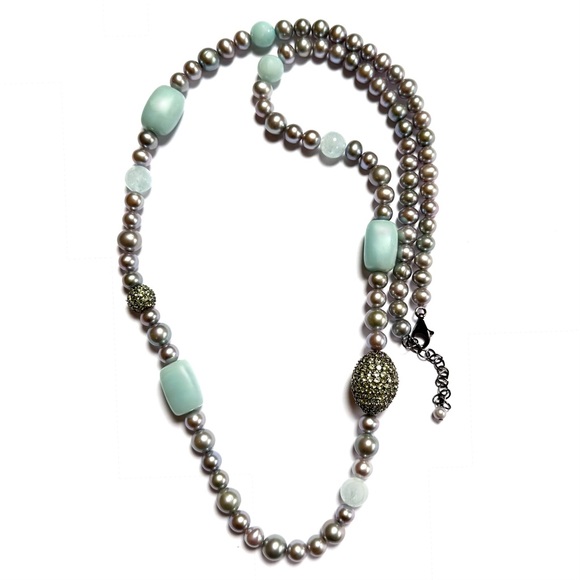 NEW ROSS-SIMONS Necklace Milky Aquamarine Gray Pearl Peridot NEW RS BOX